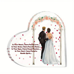 Hooux Wife Husband Flower Print Acrylic Heart Plaque Wedding Anniversary Gift for Lover Person Living Room Keepsake Tabletop Decor
