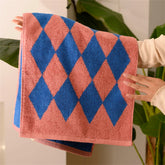 Hooux Fresh Retro Checkered Diamond CottonTowel Soft Yarn-dyed Cotton Skin-friendly Face Towel Absorbent Bath Towel Daily Beach Towel