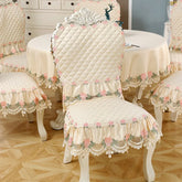 Hooux flower hem Style Tablecloth Anti-Slip Chair Cover Embroidered Lace Chair seat Cushion Rectangular Table Cloth Wedding set
