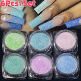 Hooux 2.5g*6Jars Iridescent Sugar Nail Art Glitter Powder Pink/Blue Sparkly Candy Coat Effect Pigment DIY Manicure Polish Decorations