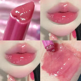 Hooux 3PCS Heart-Shaped Jelly Lipstick Pen Mirror Water Glitter Lip Glaze Waterproof Moisturising Lipstick Transparent Korean Makeup