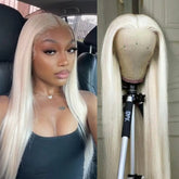 Hooux Platinum Blonde Wig Long Straight Synthetic Lace Front Wig Light White Blond Colored Hair 13X4 Lace Frontal Wigs for Women Party