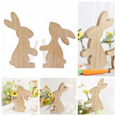 Hooux Cute Easter Rabbit Wooden Vase Floral Arrangement Container Small DIY Rabbit Statue Wooden Bunny Flower Pot Living Room