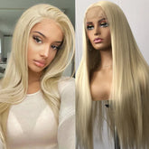 Hooux Ash Blonde Lace Front Wig Synthetic Wigs for Women Long Silky Straight Light Blond Frontal Glueless Natural Hairline Daily Party