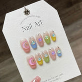 Hooux 10pcs detachable Handmade kawaii false nails with glue full cover stick on nails with design dopamine bubble love girl press on