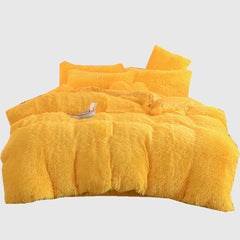 Hooux 4pcs Autumn and Winter Warm and Thick Solid Color King Size Bedding Set Sheet Quilt Cover Pillowcase 220x240cm