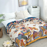 Hooux Textile City Ink Flower Fragrance Cotton Multi-layer Gauze Towel Quilt Summer Cool Throw Blanket Bedroom Comfy Bed Sheet 240x250