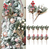 Hooux 5Pcs Christmas Red Berry Articifial Flower Pine Cone Branch Christmas Tree Decorations Ornament Gift Packaging Home DIY Wreath