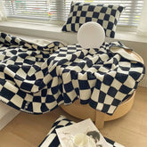 Hooux Retro Checkerboard Plaid Throw Blankets Double Layer Soft Plush Warm Shawl Sofa Cover Fuzzy Blanket Fluffy Bedspread