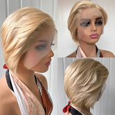 Hooux Ash Blonde Pixie Cut Wig Short Bob Straight Synthetic Lace Front Wig Glueless Layered Colored Hair Frontal Wigs for Women