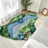 Hooux Handmade Pastoral Style Lawn Oasis Irregular Shape Carpet for Bedroom Living Room Tea Table Bedside Blanket Moss Wool Customized