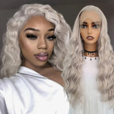 Hooux Silver Grey Wig Deep Curly Synthetic Hair Gray Lace Front Wig Natural Wavy Colored Hair 13X4 Lace Frontal Wigs for Women Party
