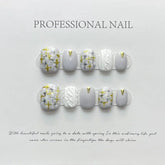 Hooux 10Pcs Short Handmade False Press On Nails Flower Manicuree Decoration Wearable False Nails Japanise Full Cover Ballet Nail Tips