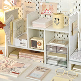 Hooux Ins Kawaii Desktop Storage Rack Bookshelf DIY Desk Holder Office Desk Organizer Student Combination Cabinet Storage Display Rack