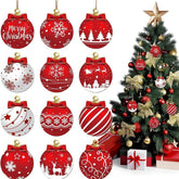 Hooux 12Pcs Wooden Christmas Ball Ornaments Xmas Tree Hanging Pendant DIY Craft Merry Christmas Decoration For Home 2025 New Year Gift