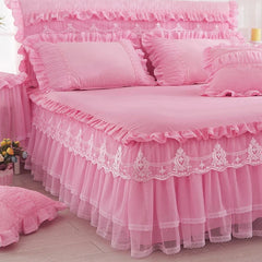 Hooux 1 Piece Lace Bed Skirt +2pieces Pillowcases bedding set Princess Bedding Bedspreads sheet Bed For Girl bed Cover King/Queen size