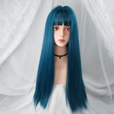 Hooux Cosplay Wig With Bangs Synthetic Straight Hair 24 Inch Long Heat-Resistant Pink Wig For Women