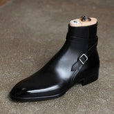Hooux Men's Handmade PU Black Buckle Short Boots Trendy Fashion High Quality Everyday All-match Business Casual Chelsea Boots 1KB020