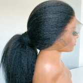 Hooux Kinky Straight 180 Density Black Color Yaki Lace Front Wig For Black Women With Baby hair Synthetic Heat Temperature Glueless