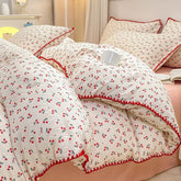 Hooux Stitched Edge Red Cherries Bedding Set