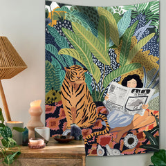 Hooux Jungle Tiger & Girl Wall Tapestry