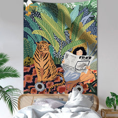 Hooux Jungle Tiger & Girl Wall Tapestry