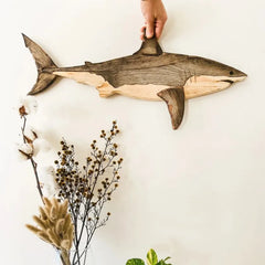 Hooux Wooden Sea Fish Decor Statue Wall Hanging Decor Whale Figurine Sculpture Ornament Rustic Decor Home Living Room Bedroom Decor