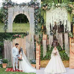 Hooux Handwoven Macrame Wedding Tapestry Customizable Size Bohemia Wedding  Background Decoration Wall Hanging Tassel  Crafts