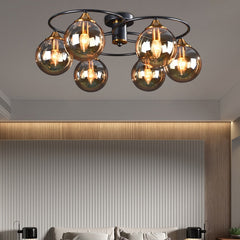 Hooux Retro chandelier Smoky Gray Amber glass ball chandelier Foyer Restaurant Room Art Design Loft Lamp Black Metal E14 rustic light