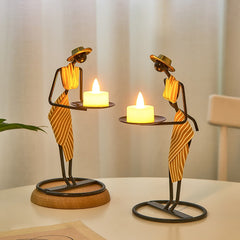 Hooux Metal Candle Holders Creative Home Decoration Accessories Figure Statue Center Table Living Room Wedding Centerpiece Gifts
