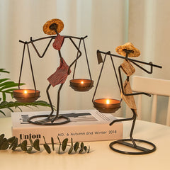 Hooux Metal Candle Holders Creative Home Decoration Accessories Figure Statue Center Table Living Room Wedding Centerpiece Gifts