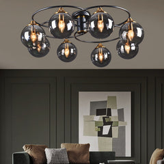 Hooux Retro chandelier Smoky Gray Amber glass ball chandelier Foyer Restaurant Room Art Design Loft Lamp Black Metal E14 rustic light