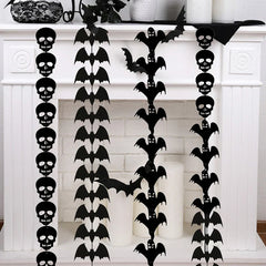 Hooux 12pcs/string Halloween Decoration Non-woven Bat Skull Ghost String Black Hanging Ornament Scary Horror Halloween Garland Decor