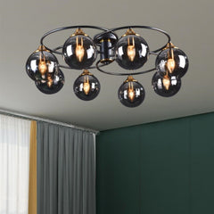 Hooux Retro chandelier Smoky Gray Amber glass ball chandelier Foyer Restaurant Room Art Design Loft Lamp Black Metal E14 rustic light