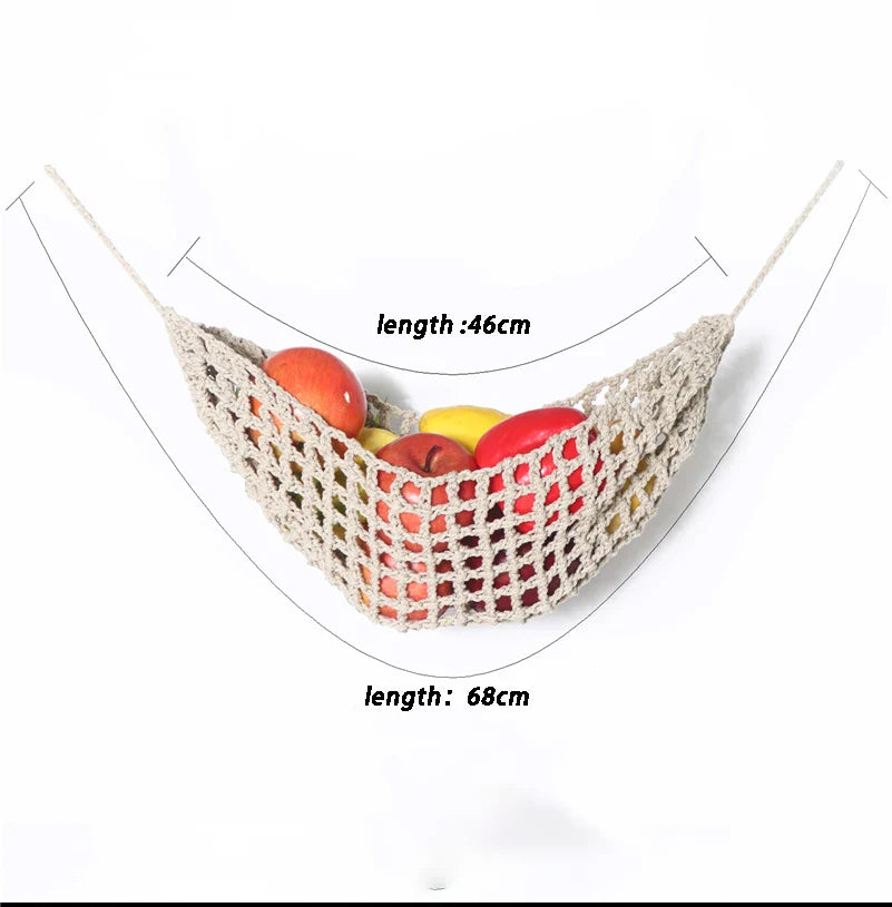 Hooux Hand-Woven Macrame Vegetable Hammock Net Under Cabinet Fruit Hanging Basket Kitchen Storage Organizer Hanging MiniTapestry Decor
