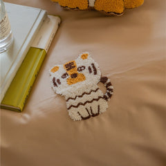 Hooux Cute Cartoon Tiger Towel Embroidered Cotton Four-Piece Set 100 Long-Staple Cotton Quilt Cover Bed Sheet Fitted Sheet Bedding Set