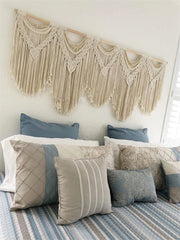 Hooux With Wooden Stick Hand-Woven Bohemia Tassel Curtain Tapestry Wedding Backgrou Boho Decor Large Macrame Wall Hanging Tapestry