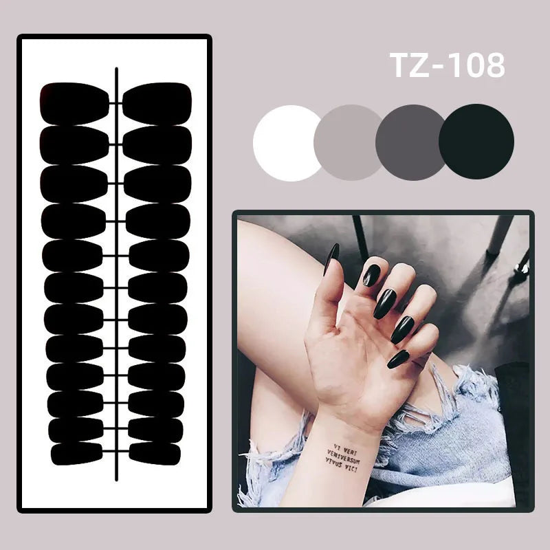 Hooux 24Pcs Wearable Fake Nail with Flower Design Long Coffin False Nails French Ballet Press on Nails Simple Full Cover Nail Tips