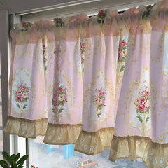 Hooux Wave Pink Embroidered Flowers Window Valance Living Room Elegant Lace Curtain Valance Lace Tape Short Curtains Kitchen