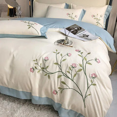 Hooux Washed Cotton Embroidery Bedroom Four-piece Set Full Quilt Cover Princess Style Queen Bed Sheet King Bedding Three-piece Bedding