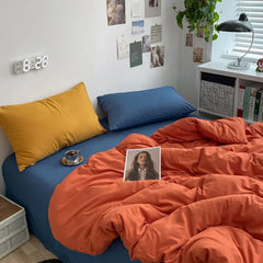 Hooux  Burnt Orange Duvet Cover Queen Soft Mix Colors Comforter Covers 4 Pieces, INS Style Skin-friendly Solid Bedding Bed Sheet Set
