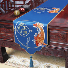 Hooux Chinese Style Embroidered Table Flag High-End Rich fish Table Runners Home Wedding Decoration Simplicity Long Tablecloth