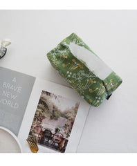 Hooux Green Forest Plant  Cotton Linen Fabric Embroidery Paper Box Napkins Paper Holder Tissue Box Bedroom Tabletop Ornament Car Napki
