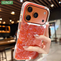 Hooux  Fashion Bling Glitter Shell Pattern Phone Case For iPhone 13 14 15 16 17 Pro Max Soft IMD Shockproof Anti-Scratch Diamond Cover