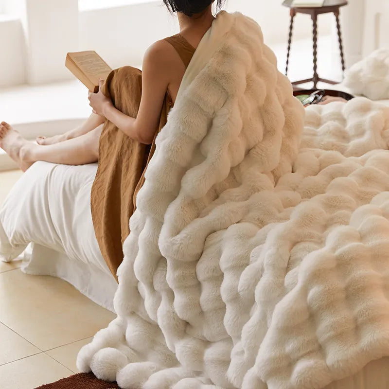 Hooux Tuscan Imitation Fur Blanket for Winter Warmth Super Comfortable Bed Blankets High-end Warm Winter Blanket for Sofa 130x160CM
