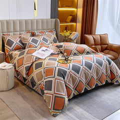 Hooux 4pcs Autumn and Winter Thickening Soft Bedroom Bedding Set Home Textile Geometric Pattern Sheet Quilt Cover Pillowcase