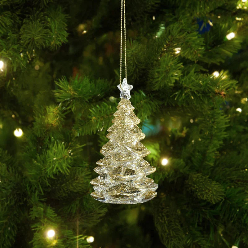 Hooux Xmas Tree Transparent Snowflake Hanging Ornaments Acrylic Pendant 2024 Christmas Decoration for Home Navidad Gifts New Year