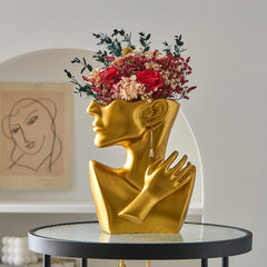 Hooux Portrait Vase Statue Abstract Figure Flower Pots Decorative Tabletop Vase Garden Modern Home Resin Decora Art Nordic Home Decor