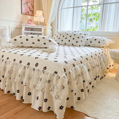 Hooux Princess 1 Piece Lace Bed Skirt + 2 Piece Pillowcases Bedding Bedspreads Sheet Pink Lace Bedding Set Bed For Girl Bed Cover