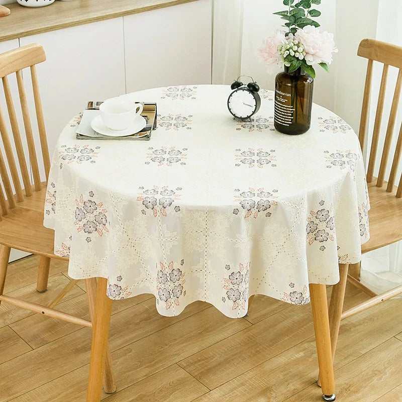 Hooux Round Tablecloth PVC Plastic Waterproof Oil-proof Table Cover Floral Printed Home Kitchen Dining Tablecloth Table Decor Supplies